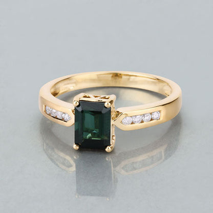1.19 Carat Genuine Green Tourmaline and White Diamond 14K Yellow Gold Ring Bids.com