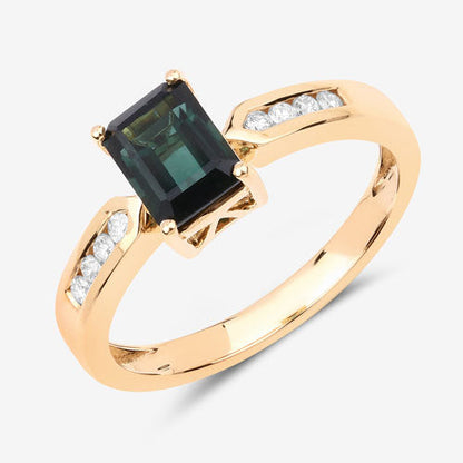 1.19 Carat Genuine Green Tourmaline and White Diamond 14K Yellow Gold Ring Bids.com