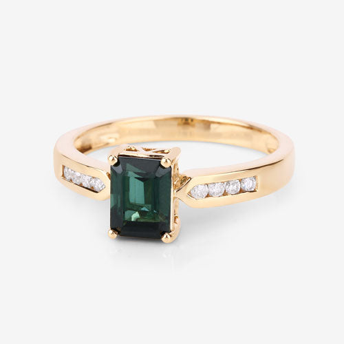 1.19 Carat Genuine Green Tourmaline and White Diamond 14K Yellow Gold Ring Bids.com