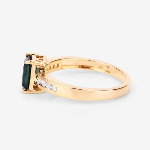 1.19 Carat Genuine Green Tourmaline and White Diamond 14K Yellow Gold Ring Bids.com