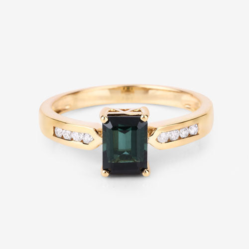1.19 Carat Genuine Green Tourmaline and White Diamond 14K Yellow Gold Ring Bids.com