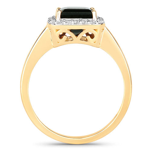 3.02 Carat Genuine Green Tourmaline and White Diamond 14K Yellow Gold Ring Bids.com