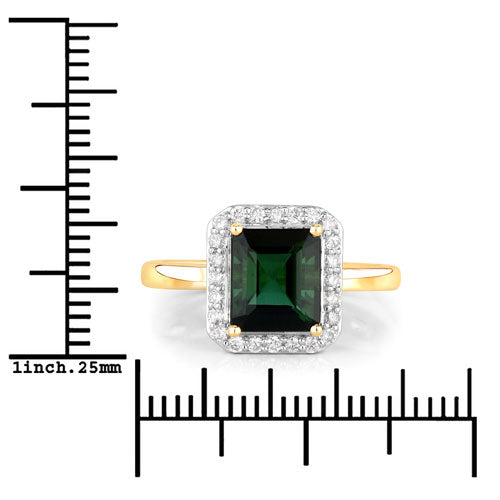 3.02 Carat Genuine Green Tourmaline and White Diamond 14K Yellow Gold Ring Bids.com