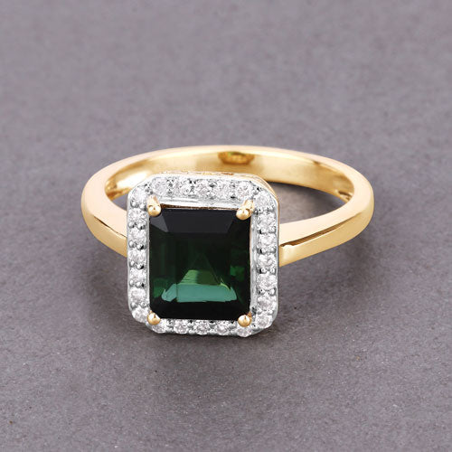 3.02 Carat Genuine Green Tourmaline and White Diamond 14K Yellow Gold Ring Bids.com