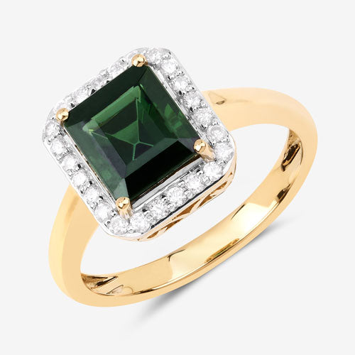 3.02 Carat Genuine Green Tourmaline and White Diamond 14K Yellow Gold Ring Bids.com