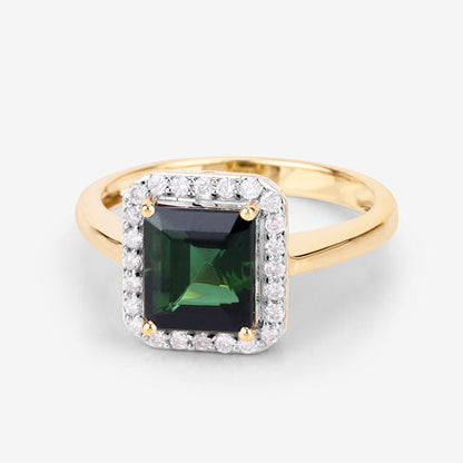 3.02 Carat Genuine Green Tourmaline and White Diamond 14K Yellow Gold Ring Bids.com