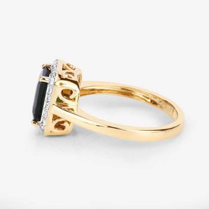 3.02 Carat Genuine Green Tourmaline and White Diamond 14K Yellow Gold Ring Bids.com