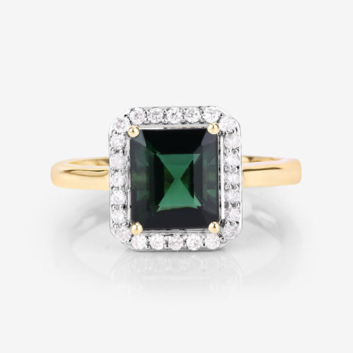 3.02 Carat Genuine Green Tourmaline and White Diamond 14K Yellow Gold Ring Bids.com