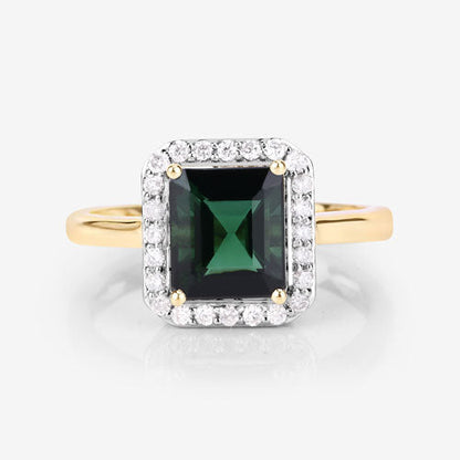 3.02 Carat Genuine Green Tourmaline and White Diamond 14K Yellow Gold Ring Bids.com