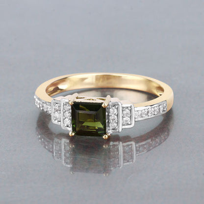 0.72 Carat Genuine Green Tourmaline and White Diamond 14K Yellow Gold Ring Bids.com