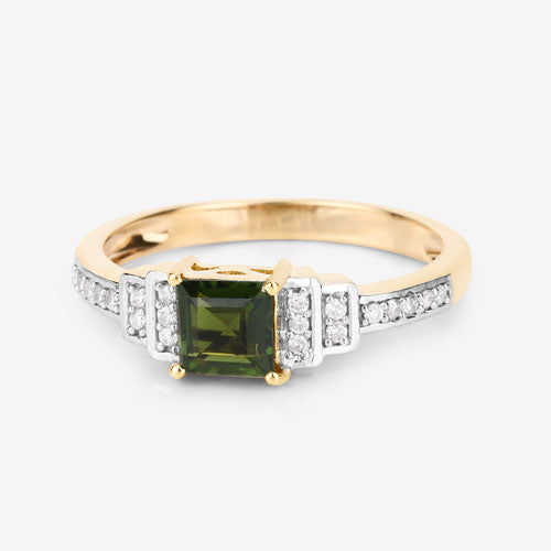 0.72 Carat Genuine Green Tourmaline and White Diamond 14K Yellow Gold Ring Bids.com