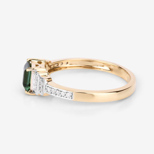 0.72 Carat Genuine Green Tourmaline and White Diamond 14K Yellow Gold Ring Bids.com