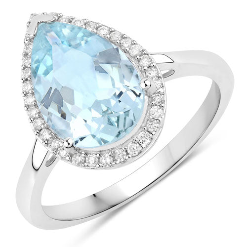 2.25 Carat Genuine Aquamarine And White Diamond 10K White Gold Ring Bids.com