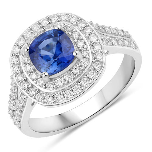 1.96 Carat Genuine Blue Sapphire and White Diamond 18K White Gold Ring Bids.com