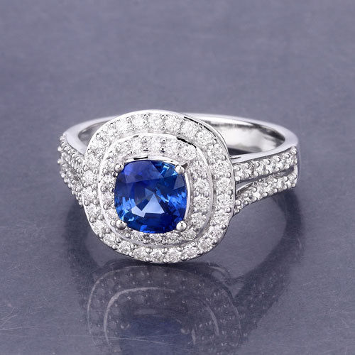 1.96 Carat Genuine Blue Sapphire and White Diamond 18K White Gold Ring Bids.com