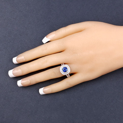 1.96 Carat Genuine Blue Sapphire and White Diamond 18K White Gold Ring Bids.com