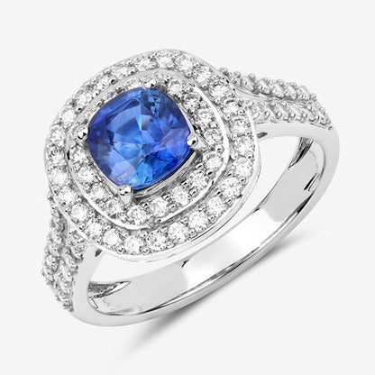 1.96 Carat Genuine Blue Sapphire and White Diamond 18K White Gold Ring Bids.com