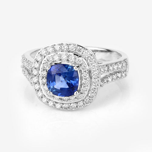 1.96 Carat Genuine Blue Sapphire and White Diamond 18K White Gold Ring Bids.com