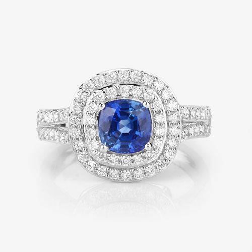1.96 Carat Genuine Blue Sapphire and White Diamond 18K White Gold Ring Bids.com