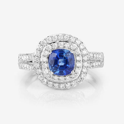 1.96 Carat Genuine Blue Sapphire and White Diamond 18K White Gold Ring Bids.com