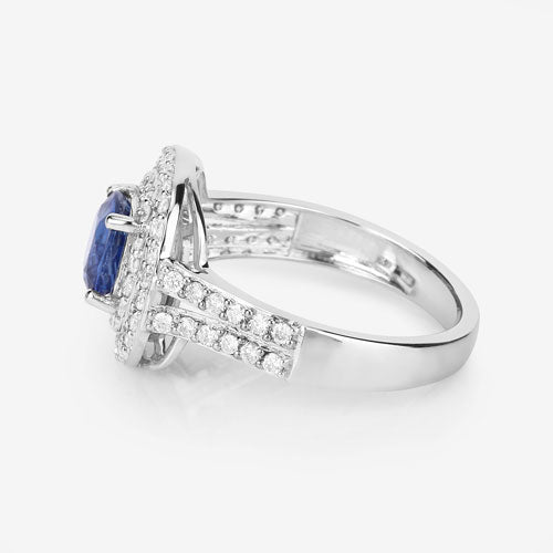 1.96 Carat Genuine Blue Sapphire and White Diamond 18K White Gold Ring Bids.com