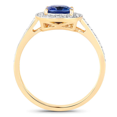 1.31 Carat Genuine Blue Sapphire and White Diamond 18K Yellow Gold Ring Bids.com