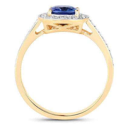 1.31 Carat Genuine Blue Sapphire and White Diamond 18K Yellow Gold Ring Bids.com