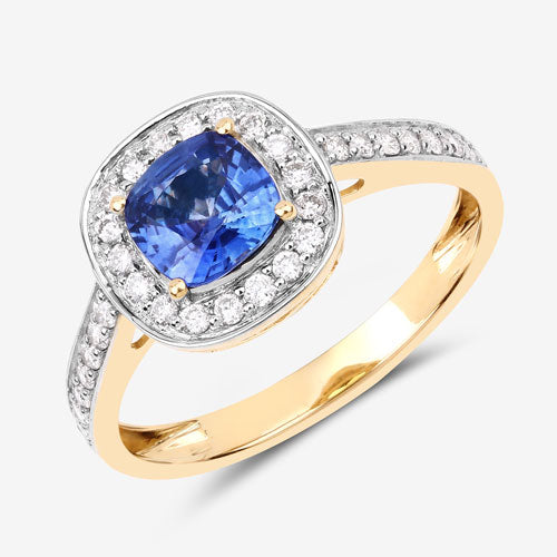 1.31 Carat Genuine Blue Sapphire and White Diamond 18K Yellow Gold Ring Bids.com