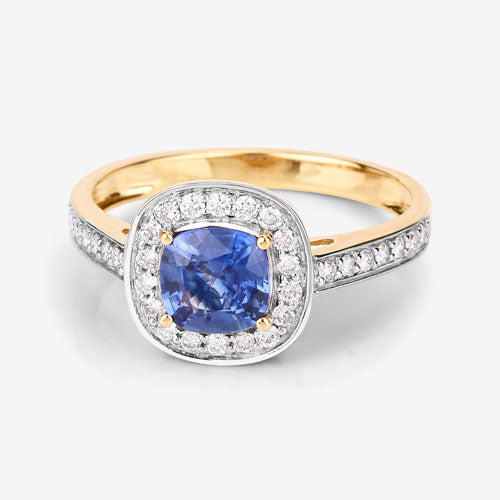 1.31 Carat Genuine Blue Sapphire and White Diamond 18K Yellow Gold Ring Bids.com
