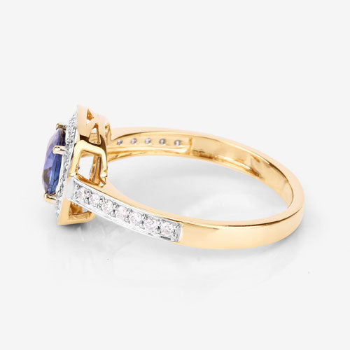 1.31 Carat Genuine Blue Sapphire and White Diamond 18K Yellow Gold Ring Bids.com