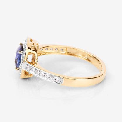 1.31 Carat Genuine Blue Sapphire and White Diamond 18K Yellow Gold Ring Bids.com