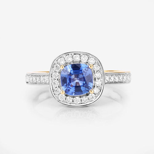 1.31 Carat Genuine Blue Sapphire and White Diamond 18K Yellow Gold Ring Bids.com