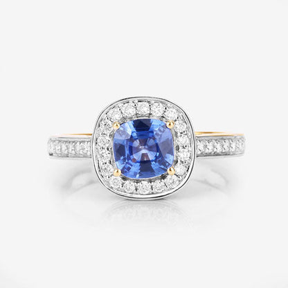1.31 Carat Genuine Blue Sapphire and White Diamond 18K Yellow Gold Ring Bids.com