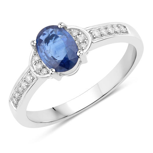 1.05 Carat Genuine Blue Sapphire and White Diamond 10K White Gold Ring Bids.com