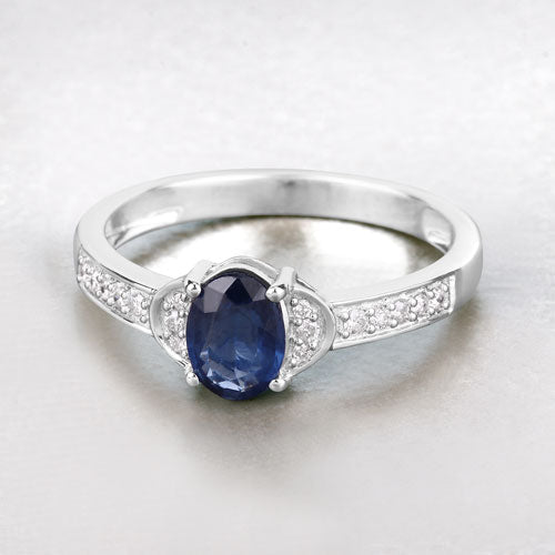 1.05 Carat Genuine Blue Sapphire and White Diamond 10K White Gold Ring Bids.com