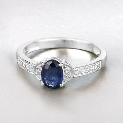 1.05 Carat Genuine Blue Sapphire and White Diamond 10K White Gold Ring Bids.com
