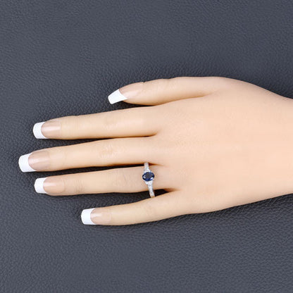1.05 Carat Genuine Blue Sapphire and White Diamond 10K White Gold Ring Bids.com