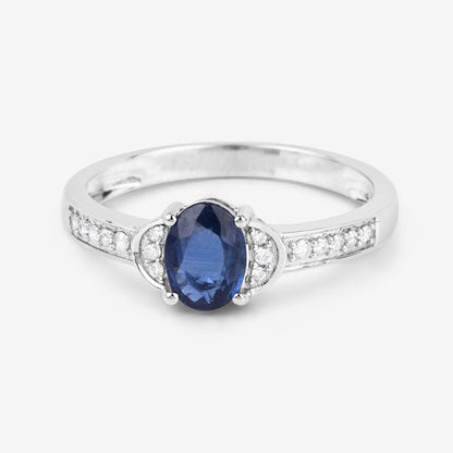 1.05 Carat Genuine Blue Sapphire and White Diamond 10K White Gold Ring Bids.com