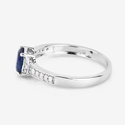 1.05 Carat Genuine Blue Sapphire and White Diamond 10K White Gold Ring Bids.com