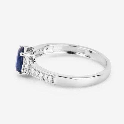 1.05 Carat Genuine Blue Sapphire and White Diamond 10K White Gold Ring Bids.com