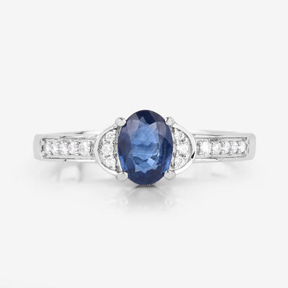 1.05 Carat Genuine Blue Sapphire and White Diamond 10K White Gold Ring Bids.com