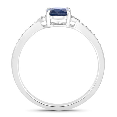 1.05 Carat Genuine Blue Sapphire and White Diamond 10K White Gold Ring Bids.com