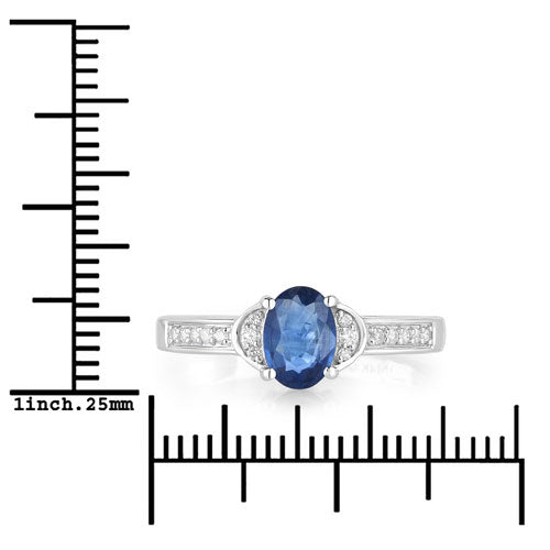 1.05 Carat Genuine Blue Sapphire and White Diamond 10K White Gold Ring Bids.com
