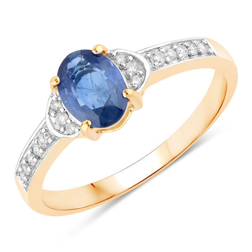 1.05 Carat Genuine Blue Sapphire and White Diamond 10K Yellow Gold Ring Bids.com