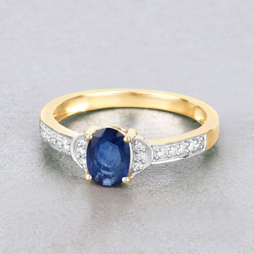 1.05 Carat Genuine Blue Sapphire and White Diamond 10K Yellow Gold Ring Bids.com