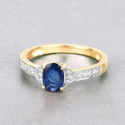 1.05 Carat Genuine Blue Sapphire and White Diamond 10K Yellow Gold Ring Bids.com