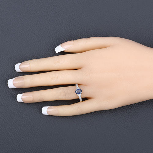 1.05 Carat Genuine Blue Sapphire and White Diamond 10K Yellow Gold Ring Bids.com