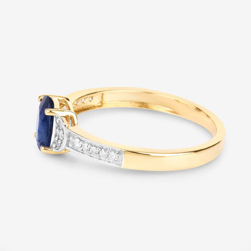 1.05 Carat Genuine Blue Sapphire and White Diamond 10K Yellow Gold Ring Bids.com
