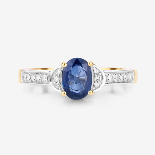 1.05 Carat Genuine Blue Sapphire and White Diamond 10K Yellow Gold Ring Bids.com