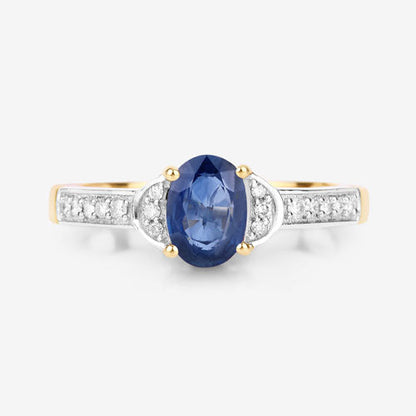 1.05 Carat Genuine Blue Sapphire and White Diamond 10K Yellow Gold Ring Bids.com